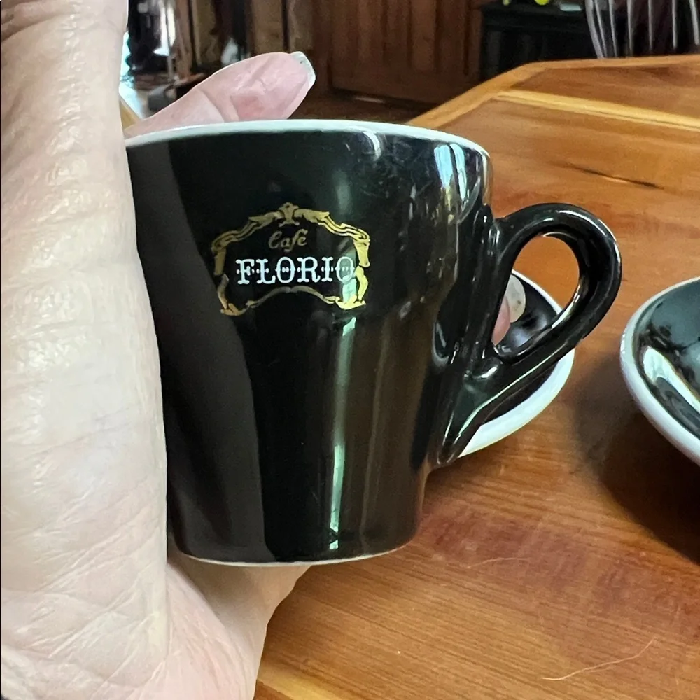 Florio Black Espresso Cups and Saucers Set of 2
